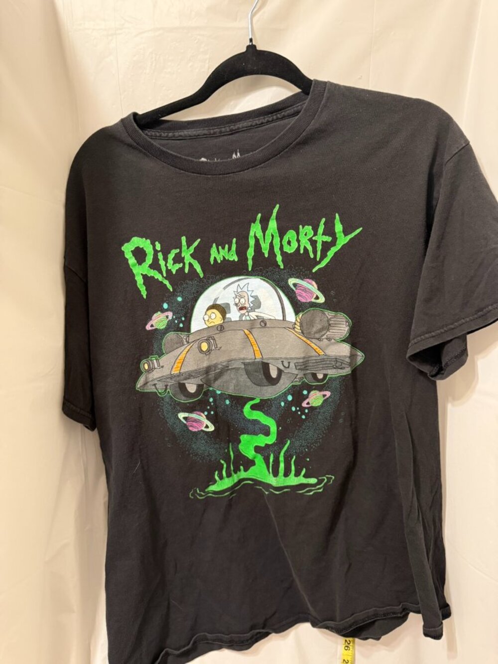 Rick and Morty Adult Swim Spaceship Graphic Black T-Shirt Ripple Junction Large